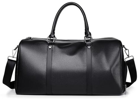 FANDARE Sporttasche Reisetasche Herren Damen Weekender mit Schuhfach Ryanair Handgepäck PU Leder Weekender Bag Schwimmtasche Fitnesstasche Trainingstasche Badetasche Reisetasche Urlaubstasche Schwarz