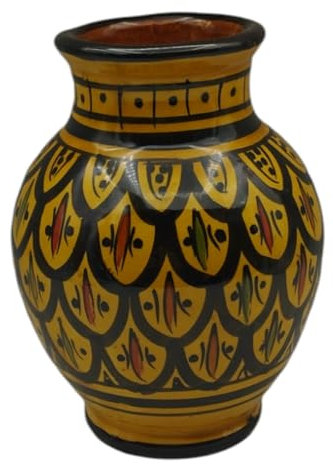 La Maison Unique: Vase en terre cuite marocaine décoré à la main - Ajouter style et chaleur à votre environnement - Hauteur 15 cm 1904241004