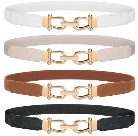 JasGood Skinny Elastischer Taillengürtel Dünner Damen Vintage Gürtel Mode Dehnbarer Gürtel Stretch Taille Gürtel mit Goldener Schnalle