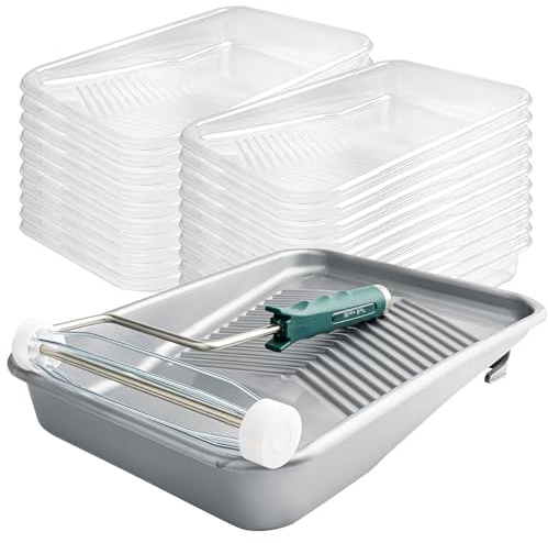 Mister Rui Paint Tray, 22 Pack 9 Inch Paint Roller Trays, Disposable Paint Tray with Liners and 5 Wire Roller Frame, Plastic Paint Trays for Painting Walls
