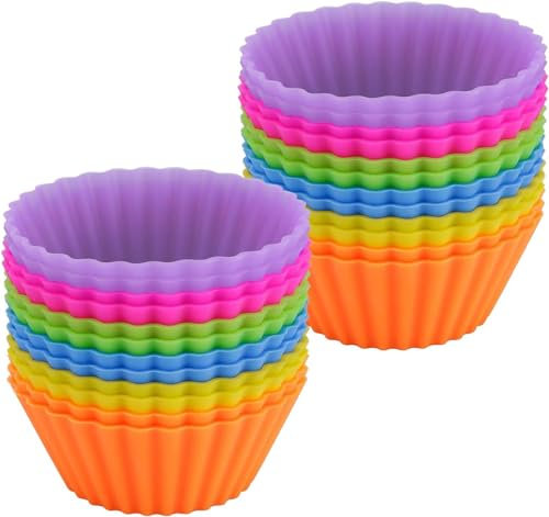 Silicone Muffin tin, Reusable Muffin Cups, use in Cakes,Cream, Pudding, 24 Pieces Non-Stick Silicone Baking tin, 6 Colors