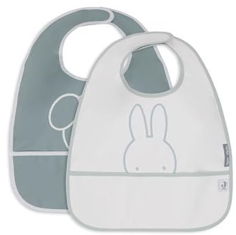 Jollein Miffy Peekaboo Lot de 2 bavoirs imperméables pour bébé avec fermeture Velcro Vert mer