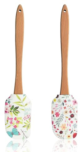 2 Stück Blumenspatel, Holzspatel, Kochspatel, Silikonspatel, Backspatel, Fondantmatte, Silikon-Kuchenspatel