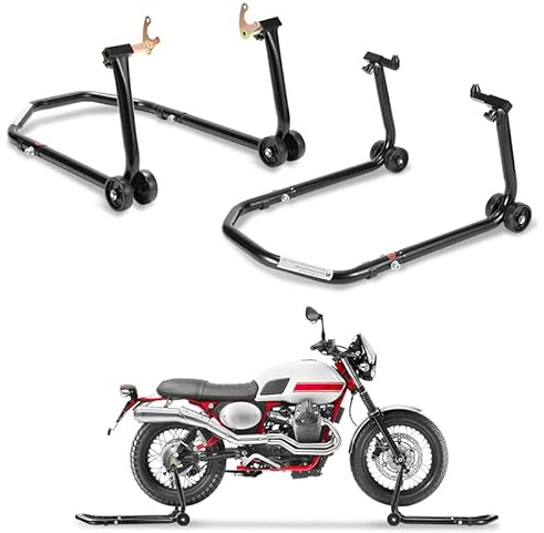 Izrielar Montageständer Vorne und Hinten, Motorrad Ständer Motorradheber, Montagelift Frontständer, Motorrad Aufbockständer, breitenverstellbar, Wartungs-/Montagearbeiten für Motorräder bis 300 kg