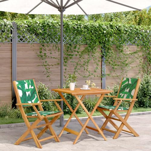 LXYZWRW Outdoor-Möbel 3-teiliges Bistro-Set mit Blattmuster aus Stoff und Massivholz für den Außenbereich