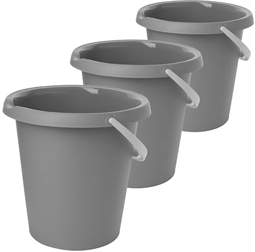 2friends Eimer Modell Basic, 3er Set Putzeimer, 10L, robuster Kunststoff, Farbe: Hellgrau, langlebig und vielseitig, mit Tragegriff, Made in EU