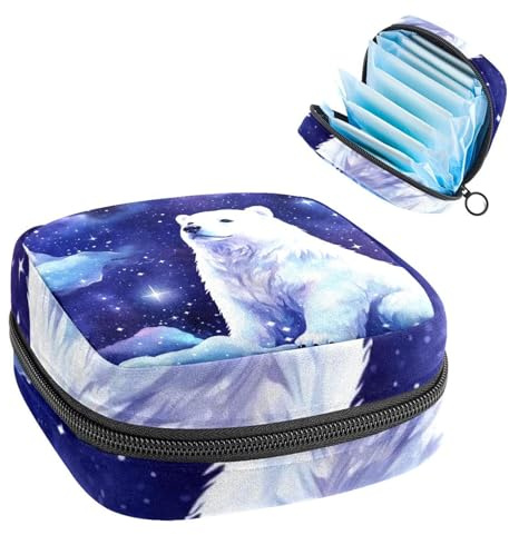 Eisbär im Sternenhimmel-372 Erste Perioden-Set für Mädchen, Tampon-Slipeinlagen, Menstruations-Geldbörse, Stilleinlagen-Halter mit Reißverschluss, hygienischer Serviettenbeutel-Organizer