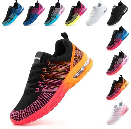 Hitmars Womens Trainers Running Shoes Ladies Walking Shoes Lightweight Gym Shoes Athletic Sports Wide Fit Sneakers Breathable Air Cushion Casual Jogging Shoes Orange Size 4