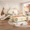 Kebnor Letto per bambini, 140 x 200 cm, con scivolo e scala, materiale PU, facile da pulire, forma carina, beige