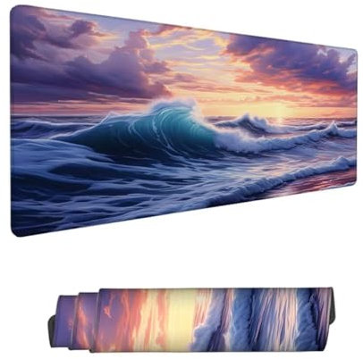 Gaming Mouse Pad 47.25x23.63x0.12in Large Mouse Mat Sea Mouse Pad,Desk Mat Waves Mousepad with Stitched Edges,Keyboard Mat with Water Resist Surface,Improved Precision and Speed,Gifts for Boy Hs-872