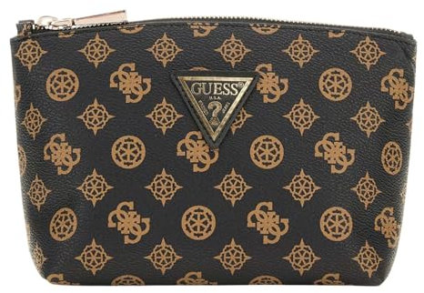 GUESS Wilder Large Top Zip Cosmetic Bag Brown
