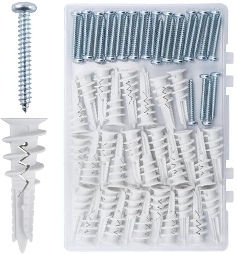 JEGONFRI 60PCS Self Drilling Drywall Anchors and #8 Screws, Wall Anchors for Drywall Heavy Duty Holds Upto 75LB, No Pre Drill Hole Required, Dry Wall Screws and Anchors Kit