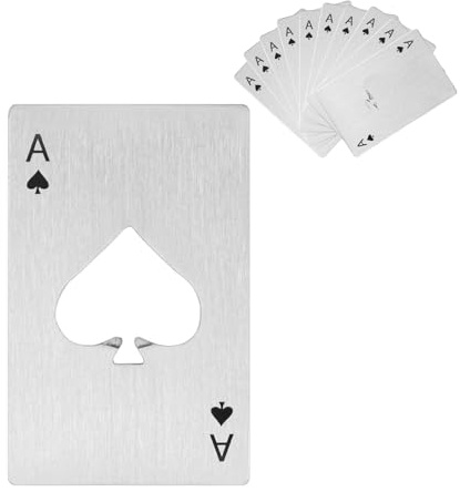 10 Stück Flaschenöffner, Edelstahl Bierdeckel Dosenöffner, Poker Ace of Spades A Cards Wasserflaschenöffner, Brieftaschen-Flaschenöffner - Silber & Schwarz (Silber-10)