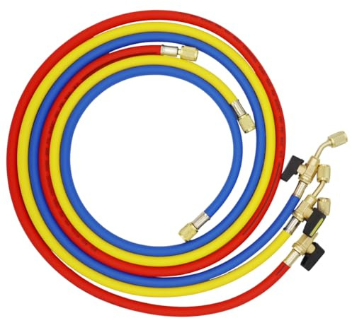 Tuesoa Mangueras de Carga de Refrigerante A/C de 1,6 M con Válvulas de Bola HVAC 1/4 Pulgada SAE Aptas para la Adición de Refrigerante R134A R12 y Aire Acondicionado