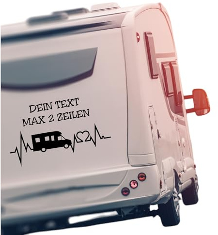 Wohnmobil Aufkleber personalisiert mit Wunschtext – Herzschlag Camper Sticker für Wohnwagen & Van – wetterfest, UV-beständig, selbstklebend