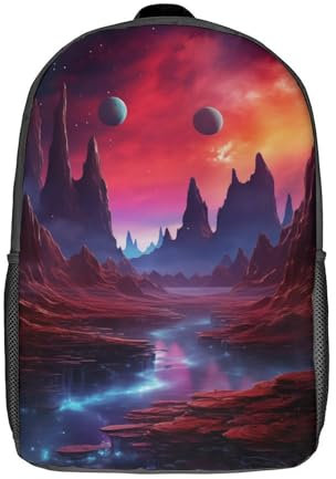 GQmoney Kinderrucksäcke, Alien-Landschaft mit Fluss, Kinderrucksack, Schüler-Schultasche, 3D-gedruckte Tasche, Reiserucksäcke, modischer Rucksack, Kindertaschen, 17 Zoll