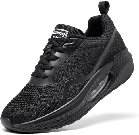 Running Shoes for Women Trainers Air Cushion Orthopedic Breathable Non Slip Arch Support Memory Foam Gym Black Sneakers Ladies Mesh Work Shoes All Black UK 4