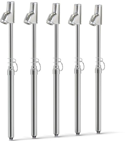 MEANLIN MEASURE 5Pcs Manómetro de presión de neumáticos tipo recto doble de plata，Manómetro de presión de aire de doble cabezal，Rango de presión 0.8~10.4 Bar(Adecuado para camiones, etc）.