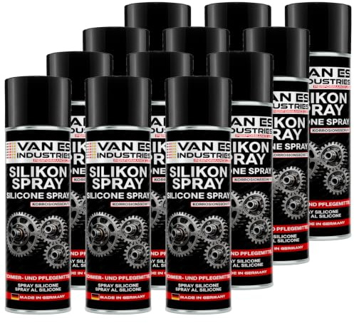 VE-INDUSTRIES Silikonspray im 12er-Pack (je 400 ml) – schmiert, pflegt und schützt vielseitig: Ideales, fettfreies Trenn- und Gleitmittel für Kunststoff, Gummi, Holz und Metall.