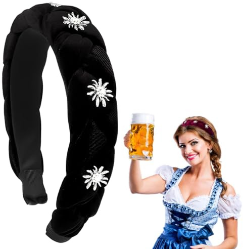 WUSJCOF Trachten Haarreif Damen Edelweiss Geflochten Samt Haarband als Dirndl Haarschmuck für Oktoberfest und Wiesn (Schwarz)