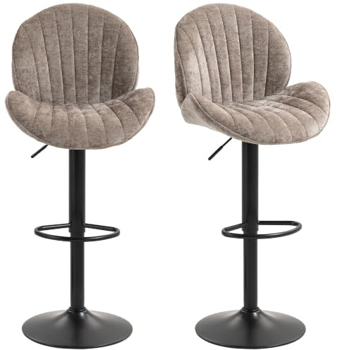 HOMCOM Tabourets de Bar Lot de 2 Chenille Hauteur Réglable 62-83cm Marron | Chaises de Bar, Pivotant 360°, Siège Rembourré, Dossier et Repose-Pieds, Base en Acier, pour Îlot Central, Salle à Manger