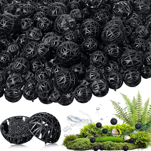 FLZONHUT Bolas Biológicas,100 Piezas Filtros de Bio de 16 mm,Medio Filtro Biológico con Esponja de Algodón,Bio Bolas de Limpieza de Filtro para Estanques,Peceras,Acuarios,Cascadas y Fuentes