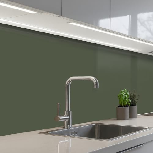KitchenYeah© Antisalpicaduras Cocina 60x500 cm Adhesivo Salpicadero Protector Salpicaduras Sink Splash Guard Verde - Oliva - Color - Verde - Sólido - Verde Oliva