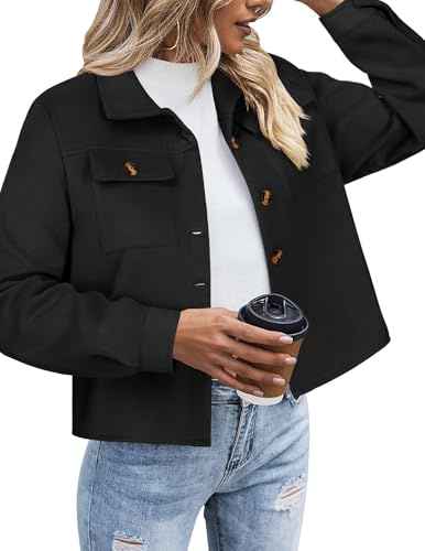 Zeagoo Womens Flannel Cropped Shacket Plaid Jacket Button-Down Fashion Coat | Womens Shirt Coats Autumn Ladies Flannel Jackets Fashion Autumn Winter