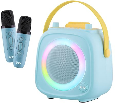 T'nB - Enceinte Bluetooth Karaoke, Idée Cadeau Noel, 2 Microphones sans Fil, 5 Effets Vocaux, Anneau Lumineux RGB, USB et Jack 3,5 mm, Poignée de Transport, Autonomie 5 h, Système Portable - Bleu