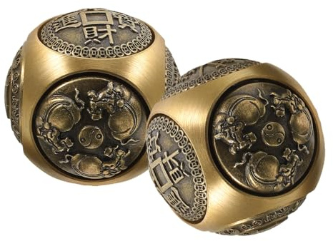 Baoding Kugeln 36mm aus Messing, 2 Stück, Sechseitig | Handgymnastikbälle, Elegante Reliefmuster, für Zuhause und Studieren, Dekorativ, zur Fingerübung