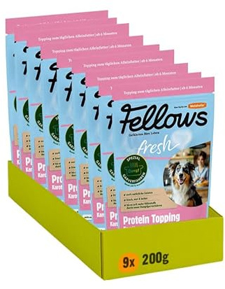 Fellows Protein Topping für Hunde - Ergänzungsfuttermittel mit Karotten, Sonnenblumenprotein, Erbsen, vegetarisch, frischer Proteinboost, als Hunde EIS geeignet, Barf-geeignet, 9 x 200 g