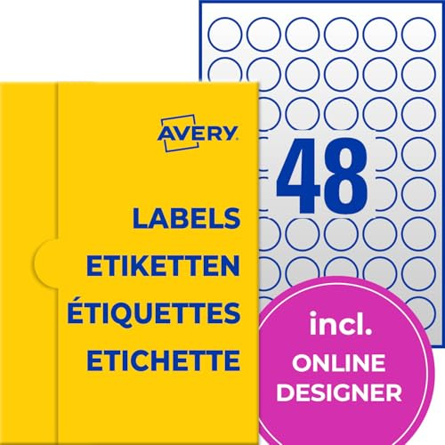 AVERY Zweckform transparente runde Etiketten (480 Klebepunkte, Ø30mm auf A4, runde Aufkleber zum Bedrucken, selbstklebend, wetterfest, Beschriftungen/Produktaufkleber) 10 Blatt, durchsichtig