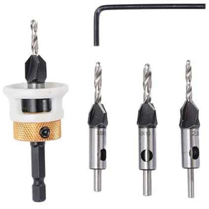 Set di punte per trapano per svasatore per la lavorazione del legno con fermo di profondità regolabile e custodia - Kit da 4 pezzi con punte da 2,8 mm, 3,2 mm, 3,5 mm e 4,0 mm -