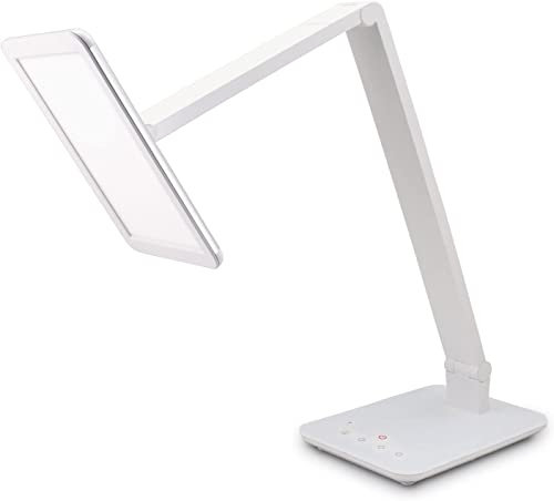 FeinTech LTL00100 LED Schreibtisch-Lampe Lichtfarbe warmweiß bis kaltweiß dimmbar 550 lm, Aluminium, ABS-Kunststoff, Acrylglas, weiß, 37 x 15 x 43.5 cm