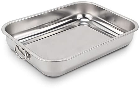 Rossetto-Bandeja de horno,rectangular con asas de acero inoxidable,30cm x 22cm,para Bizcocho, Asados, Carnes y Pescados,Aptas para lavavajillas y todo tipo de cocinas, incluida induccion