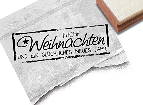 Stempel Weihnachtsstempel- Frohe Weihnachten und ein glückliches neues Jahr - Vintage Textstempel Karten Geschenkanhänger Deko Geschenk -zAcheR-fineT
