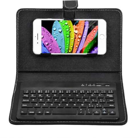 V BESTLIFE Tastiera portatile wireless Bluetooth con custodia in pelle, tastiera universale con portafoglio flip case e supporto, cover con per smartphone iOS, Android e Windows da 4,5 -6,8 (nero)