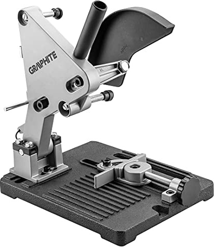 GRAPHITE Soporte de separación profesional para amoladora angular de 115 – 125 mm, trípode con tornillo giratorio, rango de corte ajustable de 0° a 45˚, soporte de ángulo de soporte, fijación a