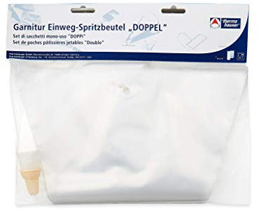 thermohauser Einweg-Spritzbeutel-Set (Kunststoff PP), Doppel, transparent, 27-Teilig (25 Spritzbeutel, Adapter, Tülle)