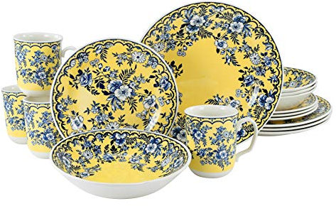 CreaTable, 22246, série Ming Flower jaune, service de table, service combiné 16 pièces