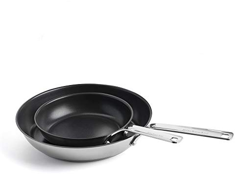 KitchenAid Stainless Steel PFAS-Free Ceramic Non-Stick 20 cm and 28 cm Frying Pan Set, Clad, Induction, Oven Safe, Silver