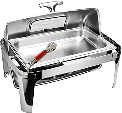 AIZYR Stainless Steel 13L Chafer, Roll-top Chafing Dishes with Food Pan, Water Pan and Fuel Holders for Kitchen Party Dining Buffet