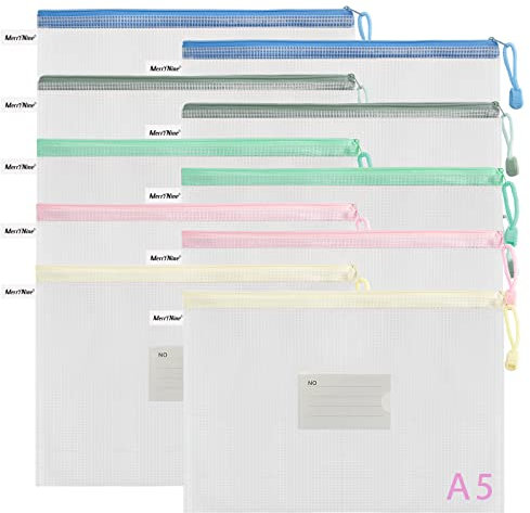 MerryNine Reißverschlusstasche Dokumententasche (10 Stück), Buchstabengröße, wasserdichte Dokumententasche mit Kartenfach für Schule, Büro, Rechnungen, Kreuzstich-Organisation, Aufbewahrung (A5,)