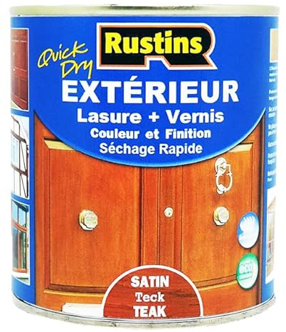 Lasure Satinée pour bois Extérieur et Intérieure Teck, Séchage Rapide Finition Vernis Teinté 2.5L - 35m² (Rustins)