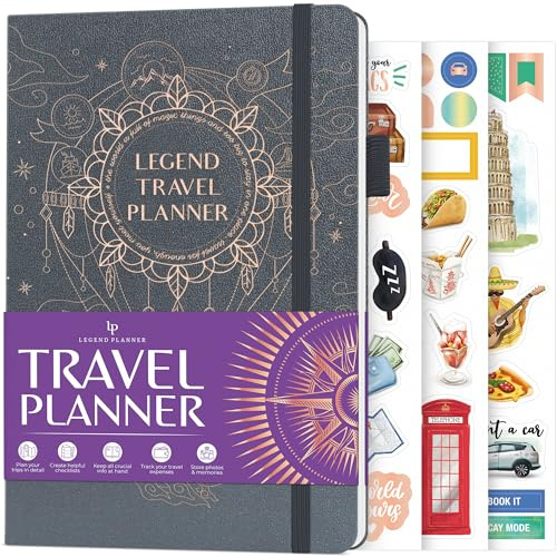 Legend Travel Planner – Vacation Itinerary Organizer for Solo Travel & Couples – Travelling Journal for Women & Men – Traveling Log with Expense Tracker & Packing List – Hardcover (Mystic Gray)