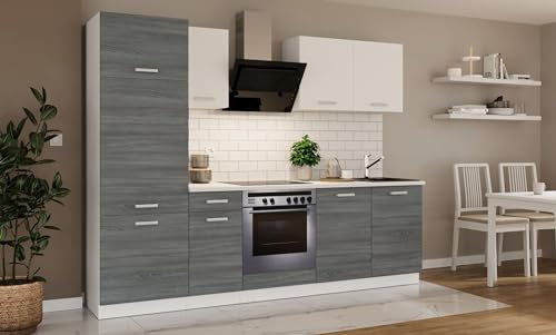 Kuechen-preisbombe Küche Toni 260 cm Küchenzeile Küchenblock Singleküche Einbauküche, Farbe:Silbereiche