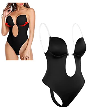 HADAVAKA Plunge Backless Body Shaper Bra, Shapewear Per Il Controllo Della Pancia Delle Donne, Shapewear U Plunge, Con Cinturino Posteriore In Silicone Trasparente Invisibile (Black, S)