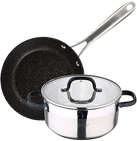 Set Cacerola 24x10.5 cm con tapa, acero inoxidable, apta para inducción y Sarten 28x6.0 cm aluminio forjado apta para inducción SAN IGNACIO VITA