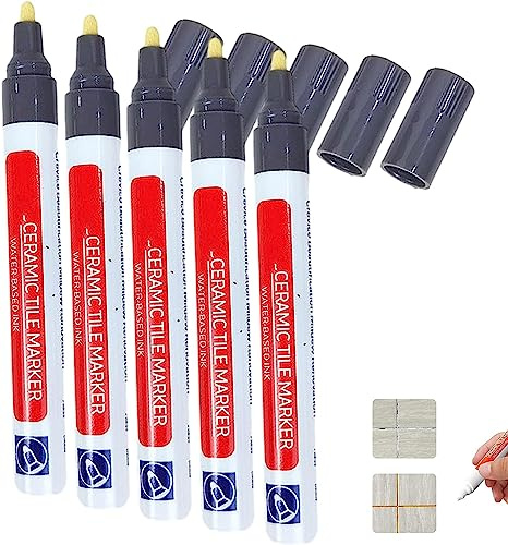Waterproof Floor Ceramic Tile Marker,Grout Pen White Tile Paint Marker,No Faded for Home Ceramic Tile Marker Off-White,Restore Grout Lines Paint in Bathrooms & Kitchens (Dark Grey*5pcs)