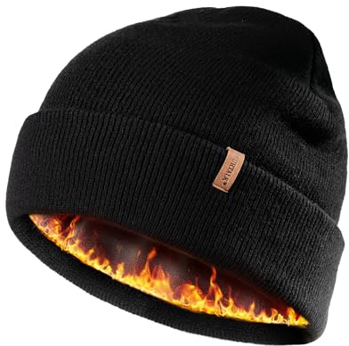 FURTALK Mens Winter Fleece Lined Knit Cuffed Beanie Black